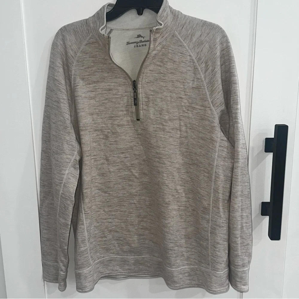 Tommy Bahama Flipshore Reversible 1/4 Zip Pullover Sweatshirt Oatmeal L